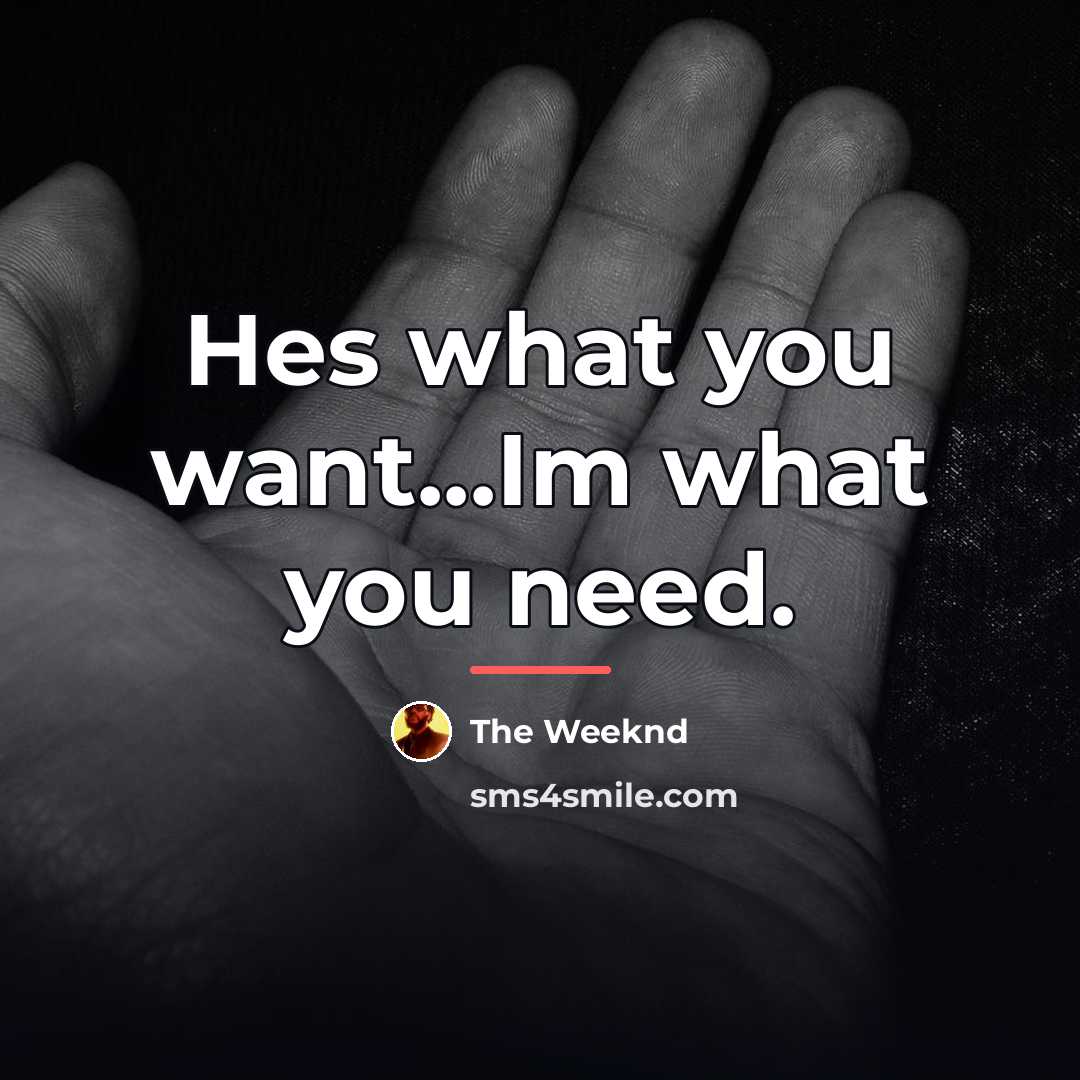 “Hes what you want...Im what you need.…” quote by The Weeknd