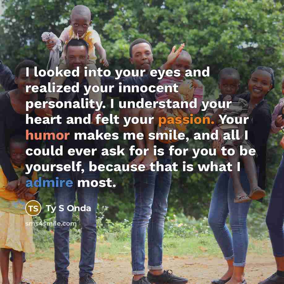“I looked into your eyes and realized your innocent personality.…” quote by Ty S Onda