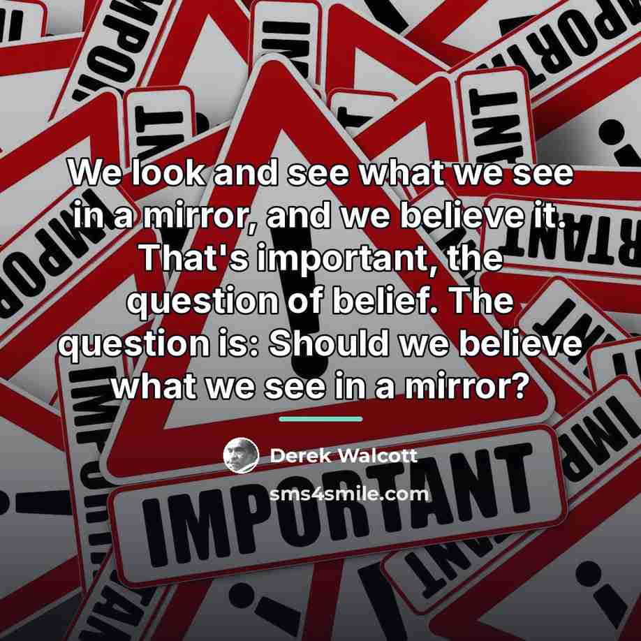 “We look and see what we see in a mirror,…” quote by Derek Walcott