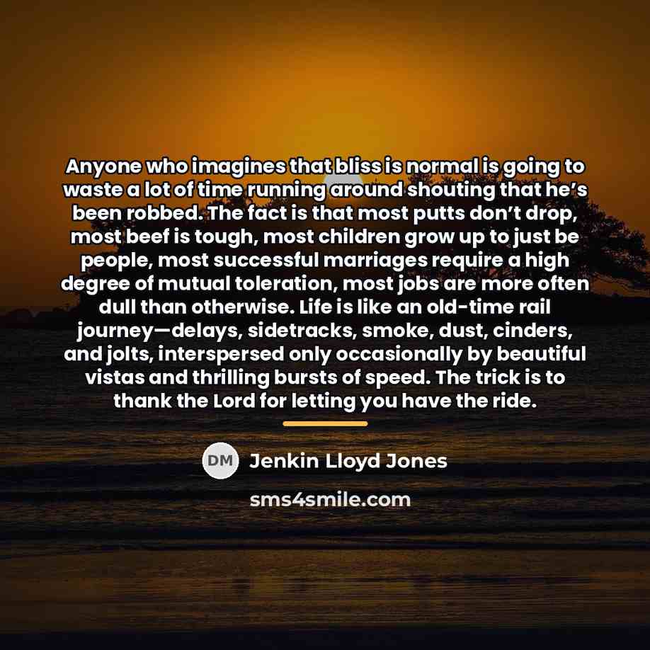 “Anyone who imagines that bliss is normal is going to…” quote by Jenkin Lloyd Jones