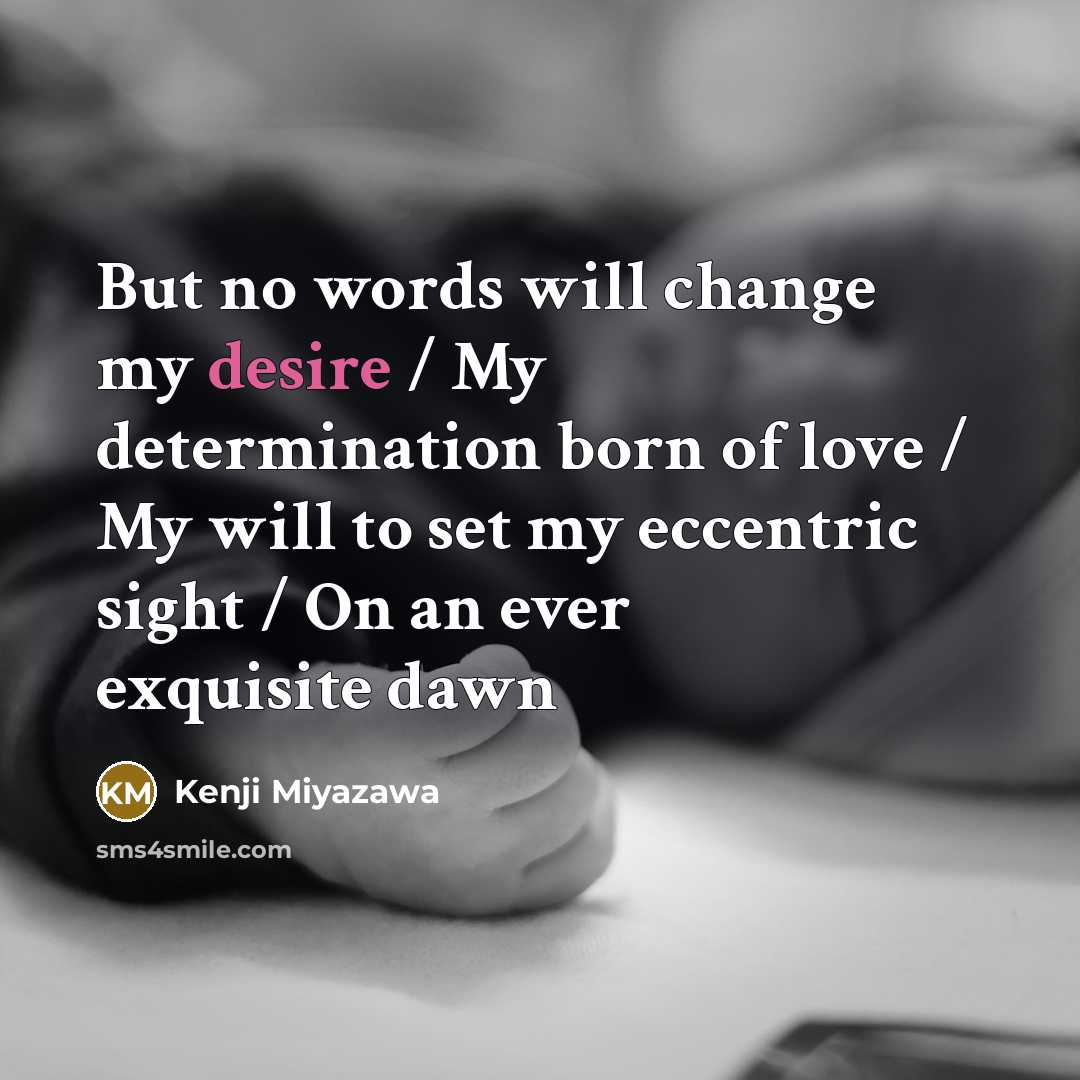 “But no words will change my desire / My determination…” quote by Kenji Miyazawa