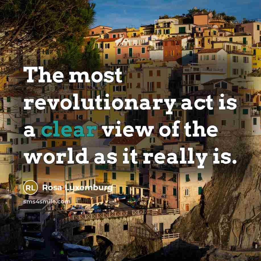 “The most revolutionary act is a clear view of the…” quote by Rosa Luxemburg