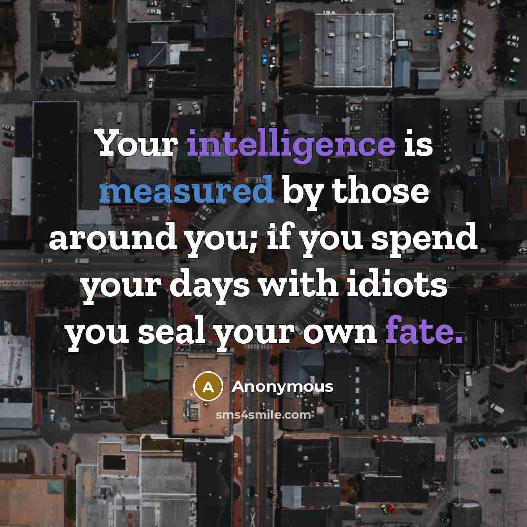 “Your intelligence is measured by those around you; if you spend your days with idiots you seal your own fate.” quote by Anonymous