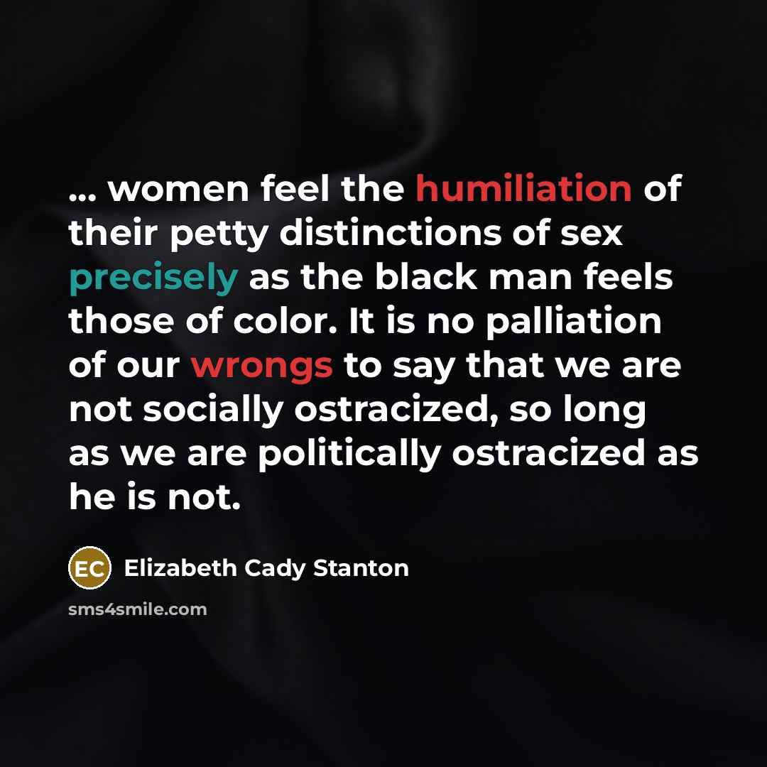 “... women feel the humiliation of their petty distinctions of…” quote by Elizabeth Cady Stanton