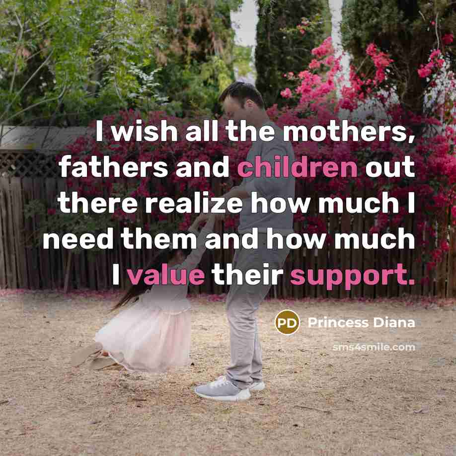 “I wish all the mothers, fathers and children out there…” quote by Princess Diana