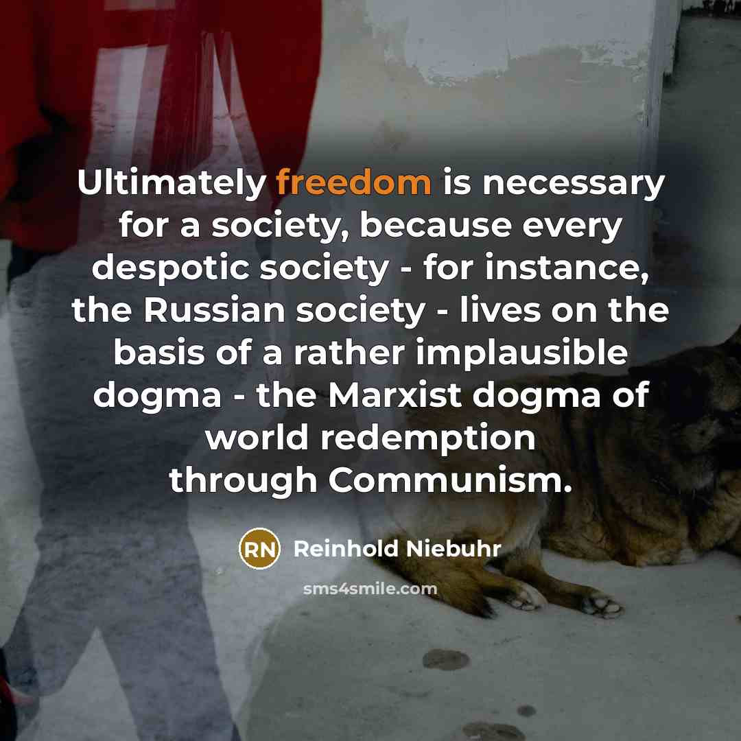 “Ultimately freedom is necessary for a society, because every despotic…” quote by Reinhold Niebuhr