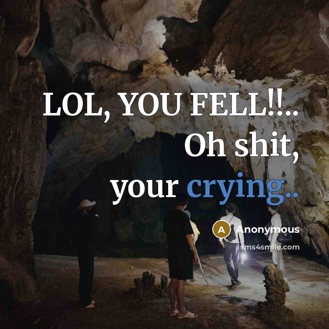 “LOL, YOU FELL!!.. Oh shit, your crying..…” quote by Anonymous