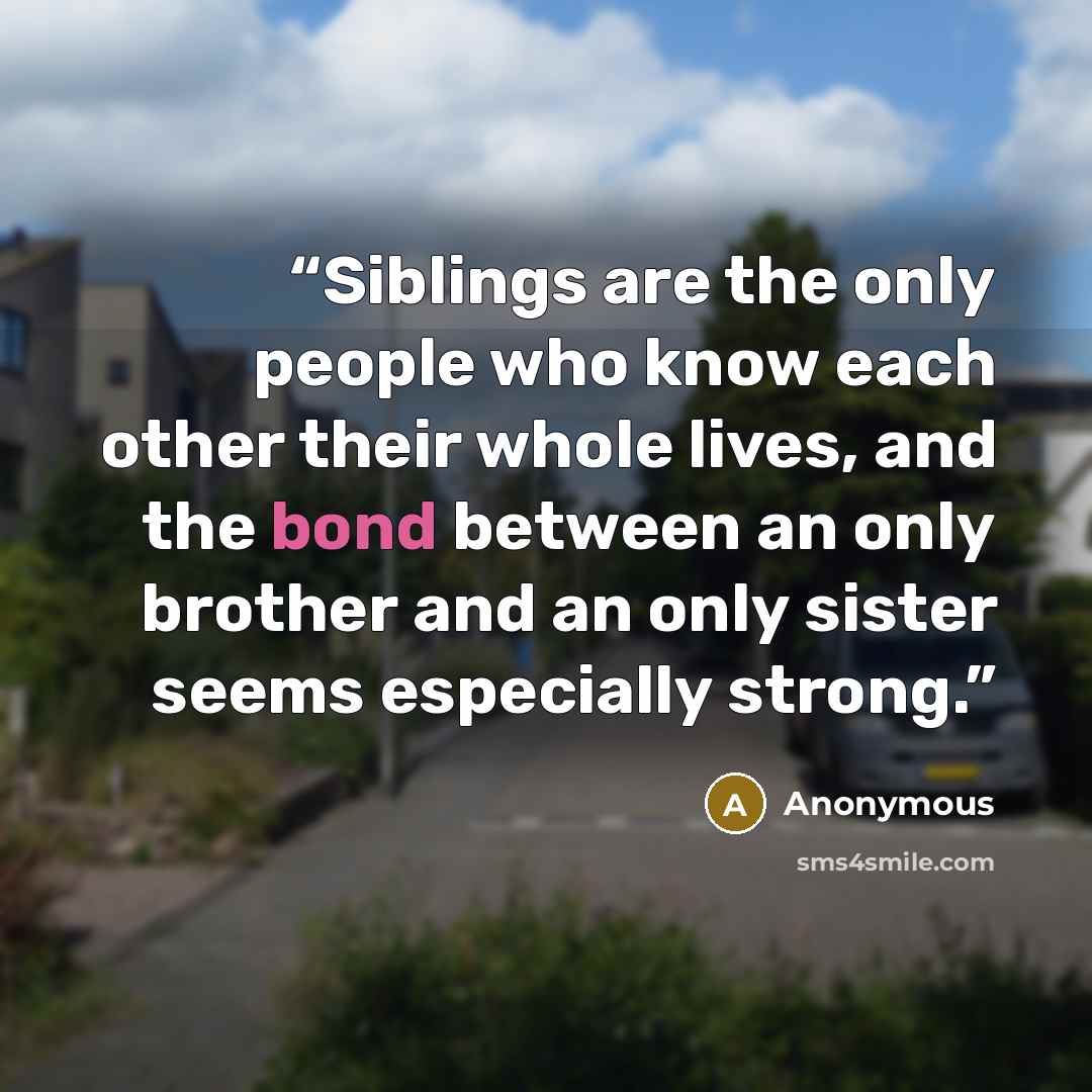 “Siblings are the only people who know each other their whole lives, and the bond between an only brother and an only sister seems especially strong.” quote by Anonymous