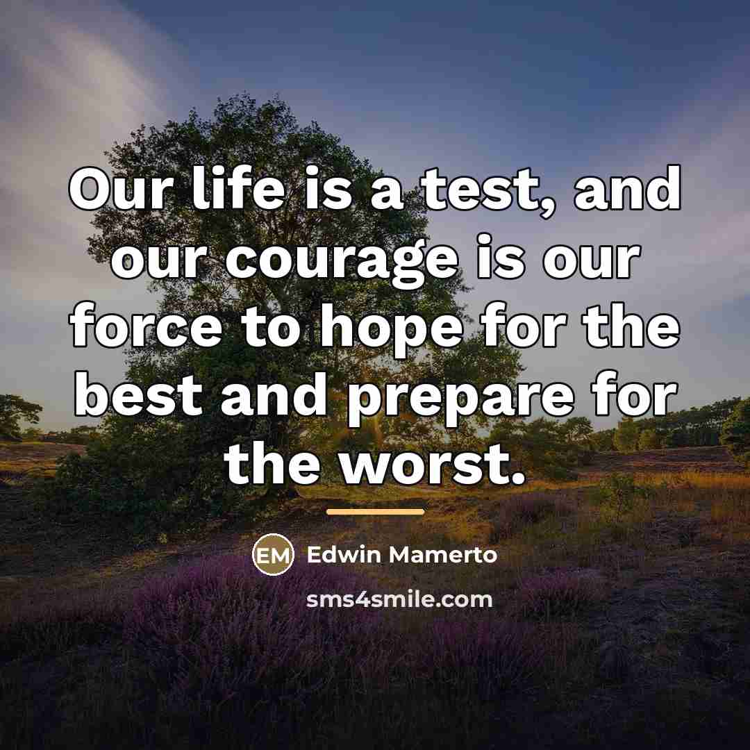 “Our life is a test, and our courage is our…” quote by Edwin Mamerto