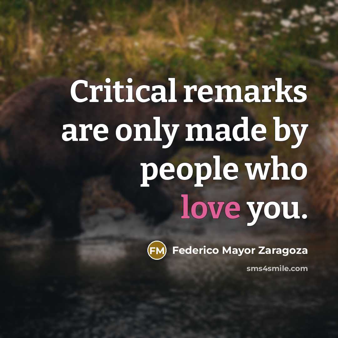 “Critical remarks are only made by people who love you.…” quote by Federico Mayor Zaragoza