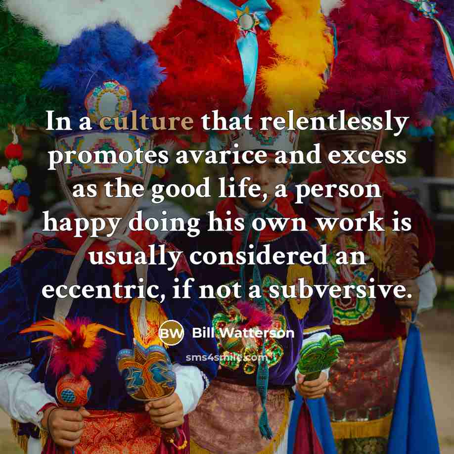 “In a culture that relentlessly promotes avarice and excess as…” quote by Bill Watterson