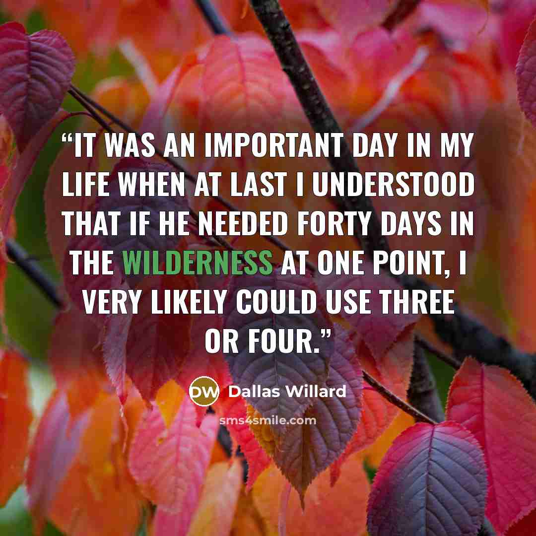 “It was an important day in my life when at last I understood that if he needed forty days in the wilderness at one point, I very likely could use three or four.” quote by Dallas Willard