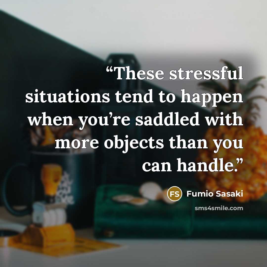 “These stressful situations tend to happen when you’re saddled with more objects than you can handle.” quote by Fumio Sasaki