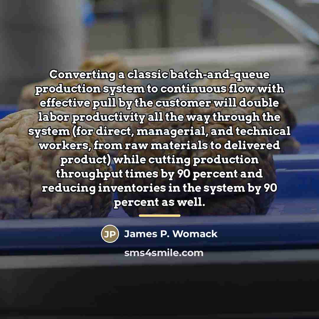 “Converting a classic batch-and-queue production system to continuous flow with…” quote by James P. Womack