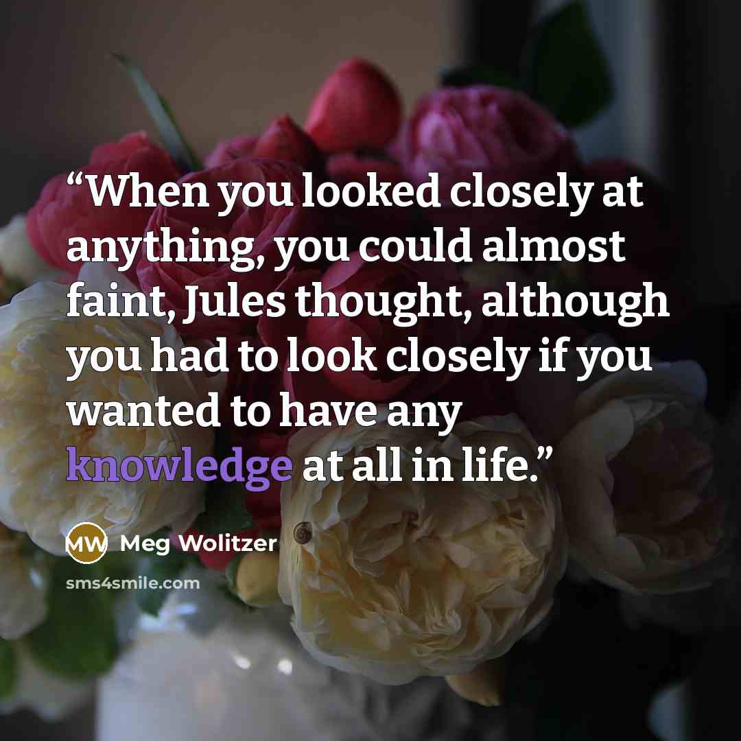 “When you looked closely at anything, you could almost faint, Jules thought, although you had to look closely if you wanted to have any knowledge at all in life.” quote by Meg Wolitzer