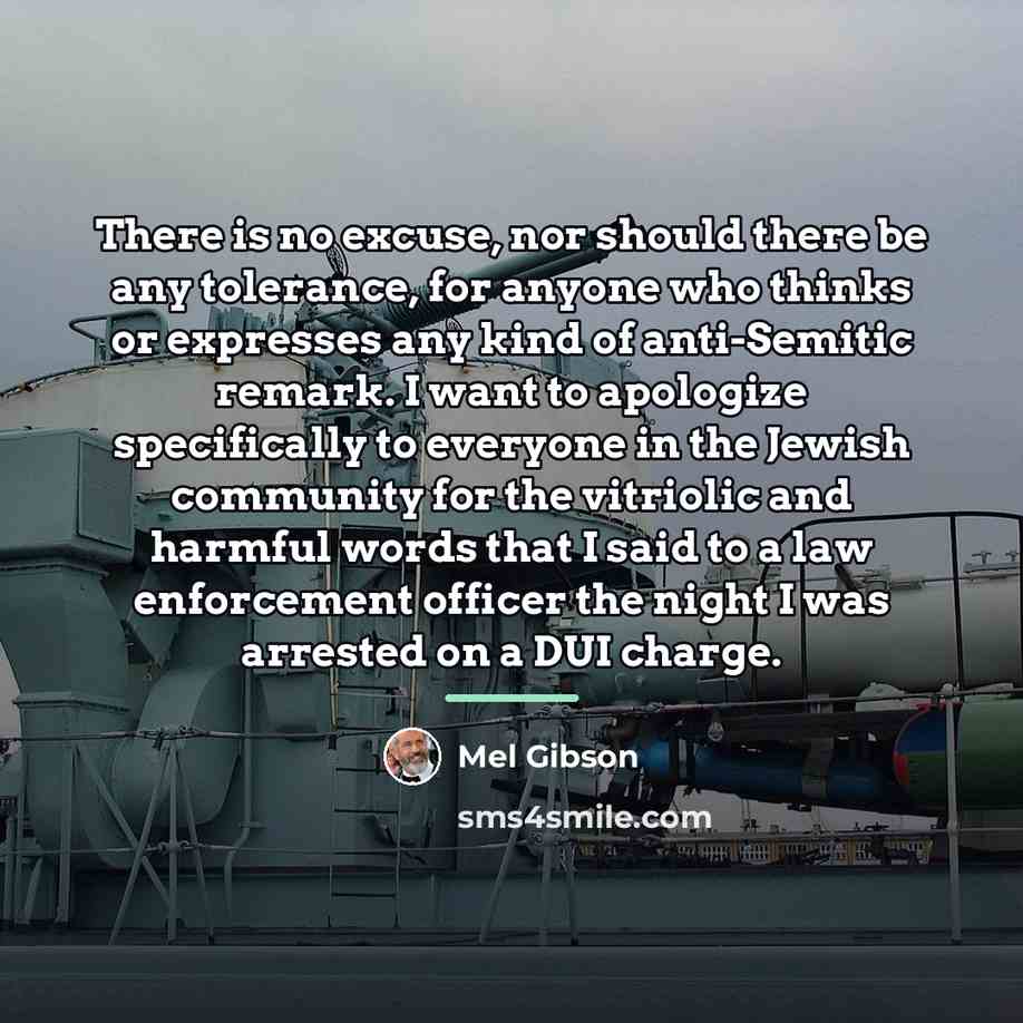 “There is no excuse, nor should there be any tolerance,…” quote by Mel Gibson