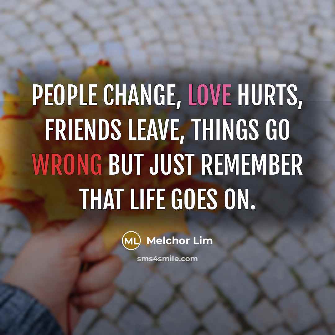 “People change, love hurts, friends leave, things go wrong but…” quote by Melchor Lim