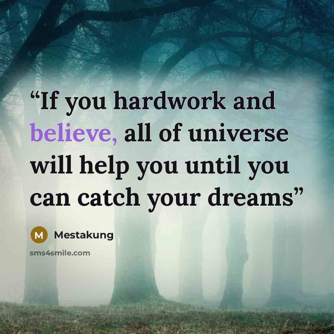 “If you hardwork and believe, all of universe will help you until you can catch your dreams” quote by Mestakung