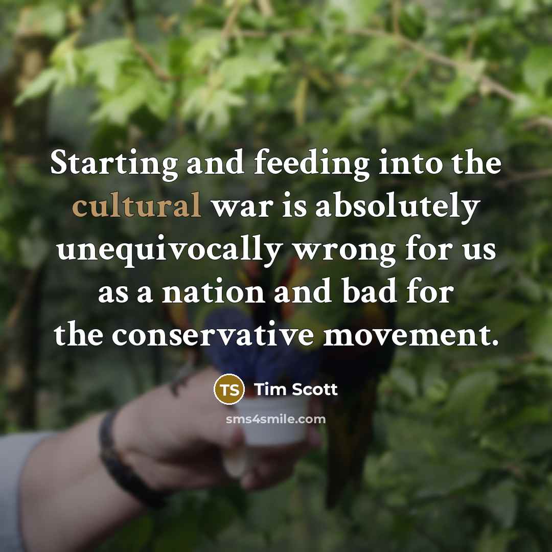 “Starting and feeding into the cultural war is absolutely unequivocally…” quote by Tim Scott