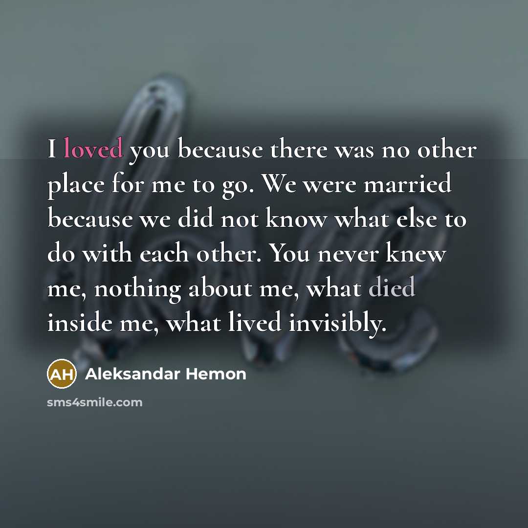 “I loved you because there was no other place for…” quote by Aleksandar Hemon