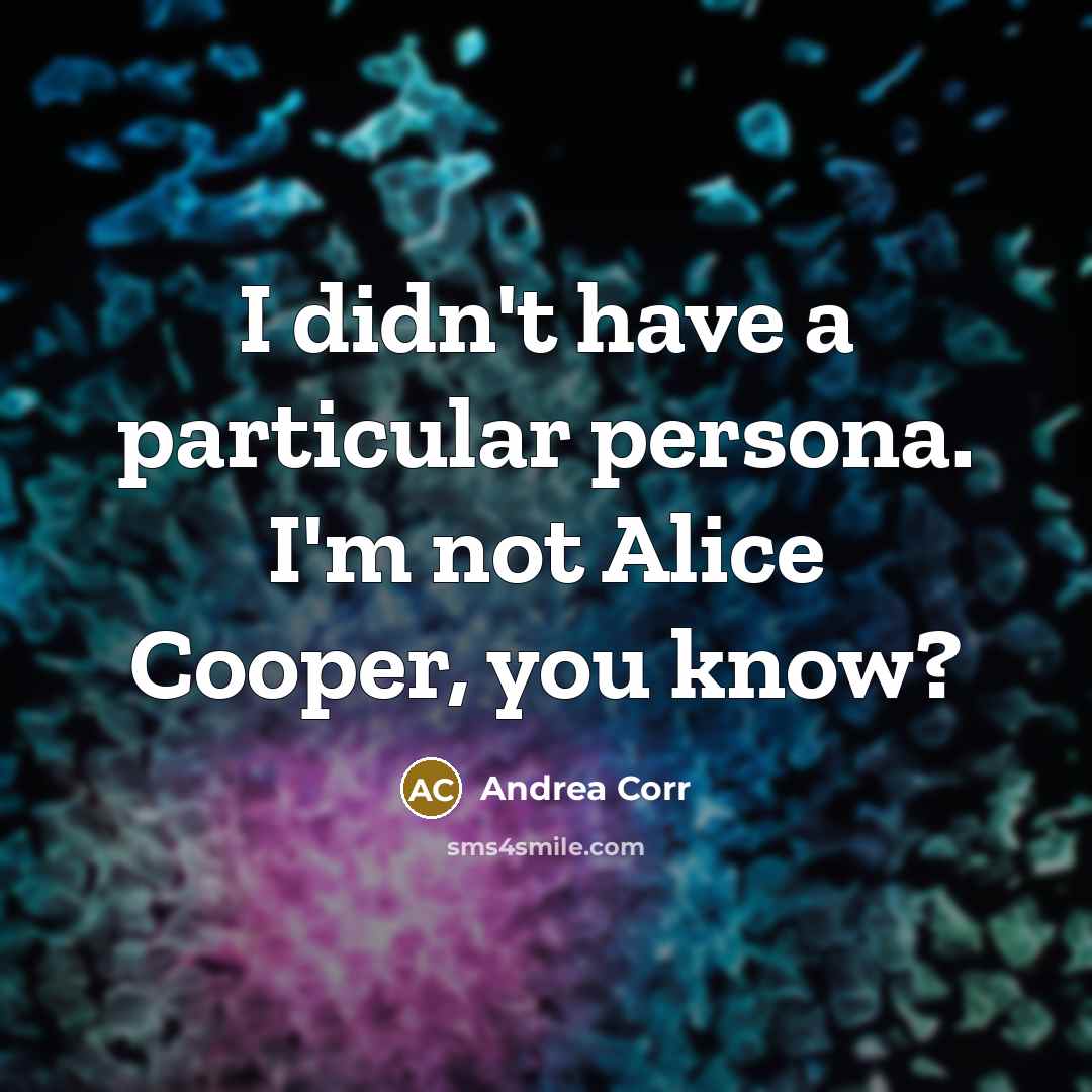 “I didn't have a particular persona. I'm not Alice Cooper,…” quote by Andrea Corr