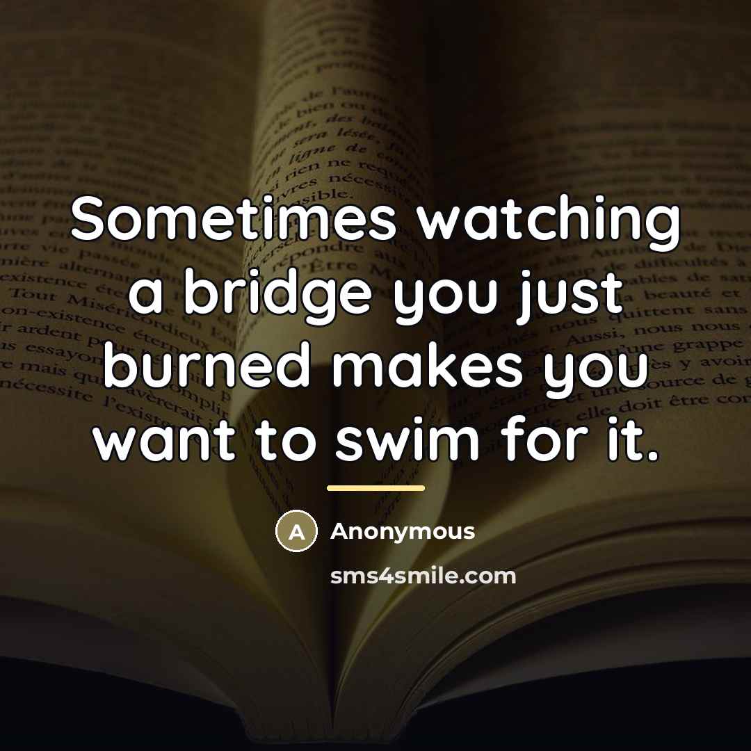 “Sometimes watching a bridge you just burned makes you want…” quote by Anonymous