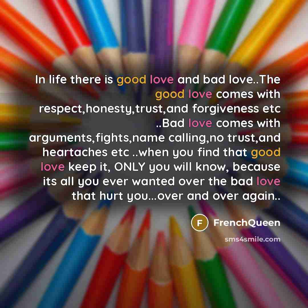 “In life there is good love and bad love..The good…” quote by Frenchqueen