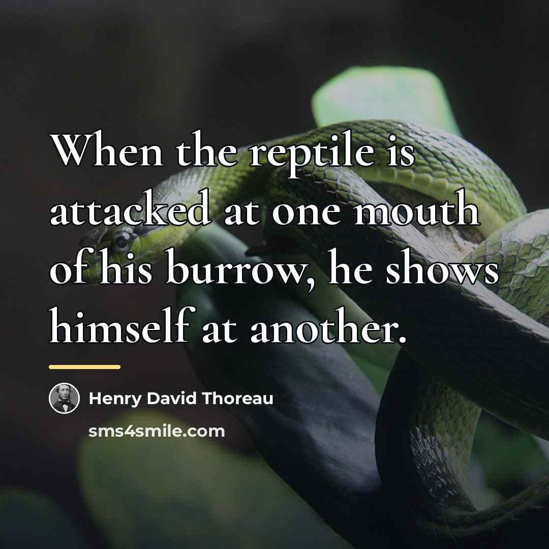 “When the reptile is attacked at one mouth of his…” quote by Henry David Thoreau