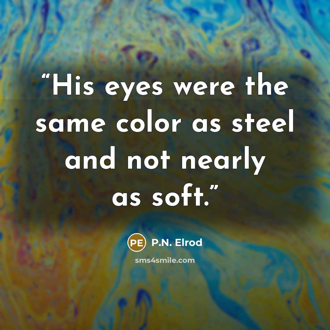 “His eyes were the same color as steel and not nearly as soft.” quote by P.N. Elrod