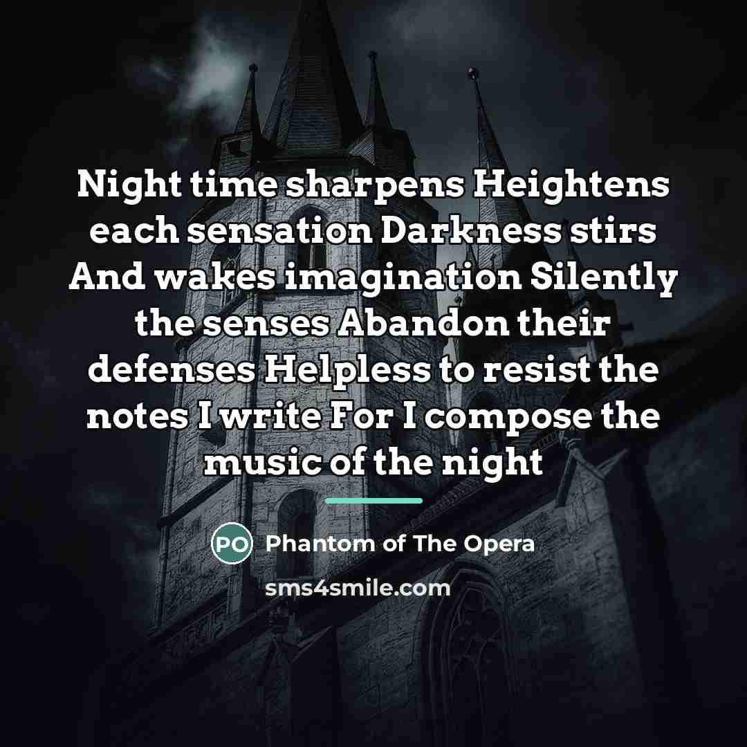 “Night time sharpens Heightens each sensation Darkness stirs And wakes…” quote by Phantom Of The Opera