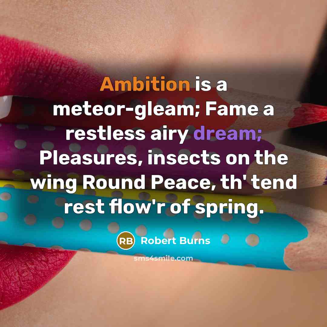 “Ambition is a meteor-gleam; Fame a restless airy dream; Pleasures,…” quote by Robert Burns