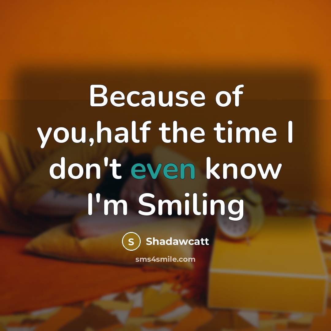 “Because of you,half the time I don't even know I'm Smiling” quote by Shadawcatt