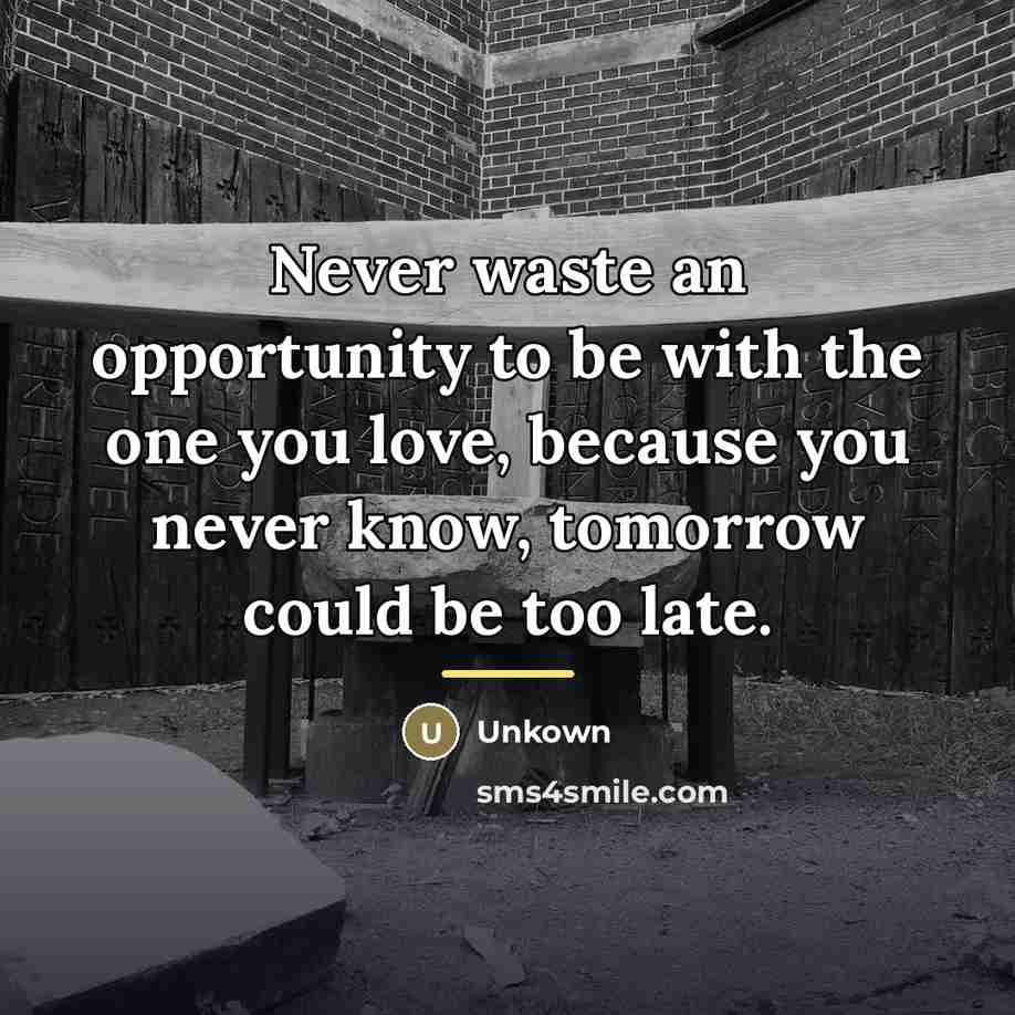 “Never waste an opportunity to be with the one you…” quote by Unkown