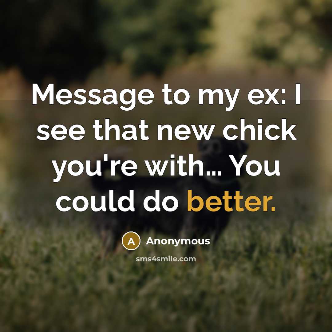 “Message to my ex: I see that new chick you're with… You could do better.” quote by Anonymous
