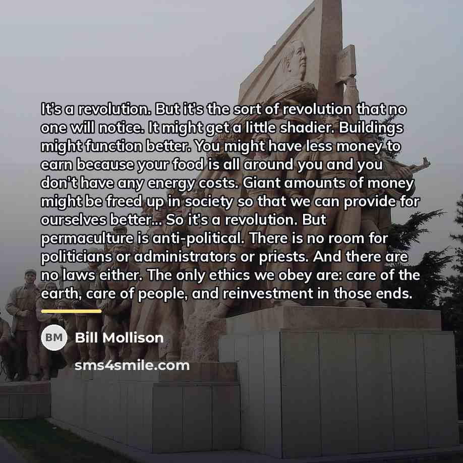 “It’s a revolution. But it’s the sort of revolution that…” quote by Bill Mollison