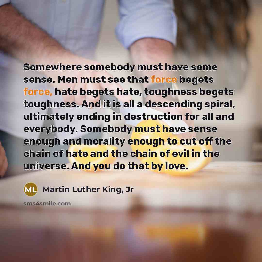 “Somewhere somebody must have some sense. Men must see that…” quote by Martin Luther King, Jr