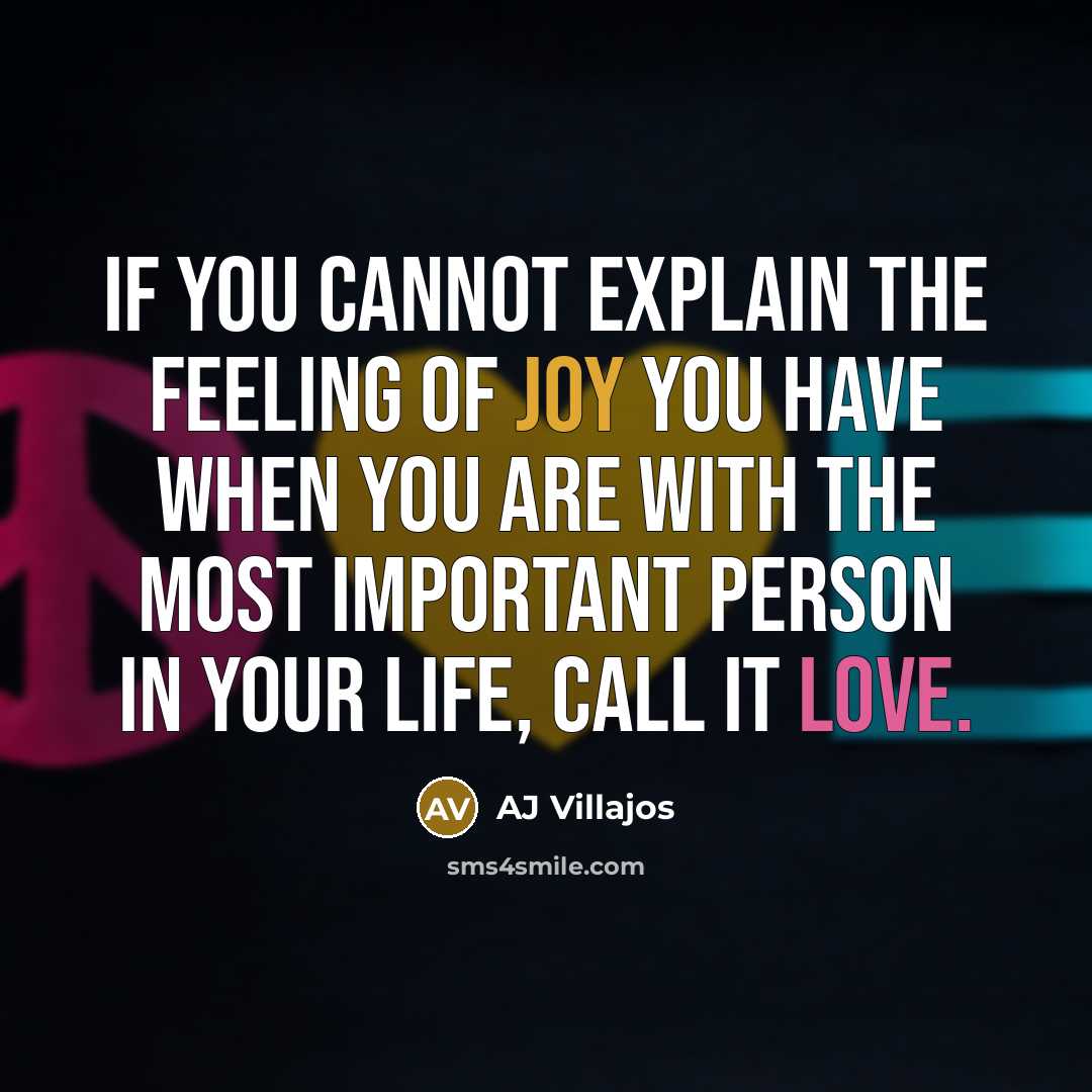 “If You cannot explain the feeling of joy you have when you are with the most important person in your life, call it LOVE.” quote by AJ Villajos