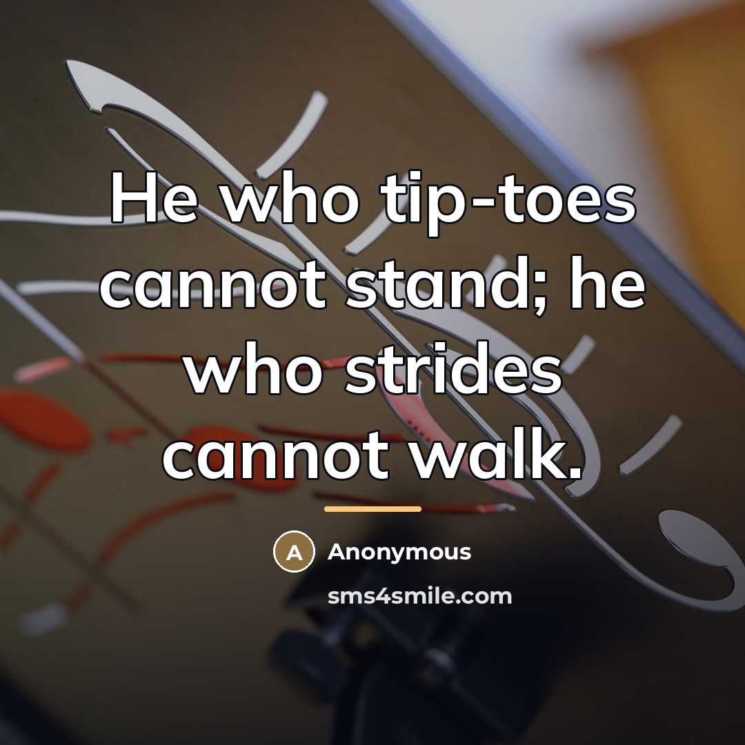 “He who tip-toes cannot stand; he who strides cannot walk.…” quote by Anonymous