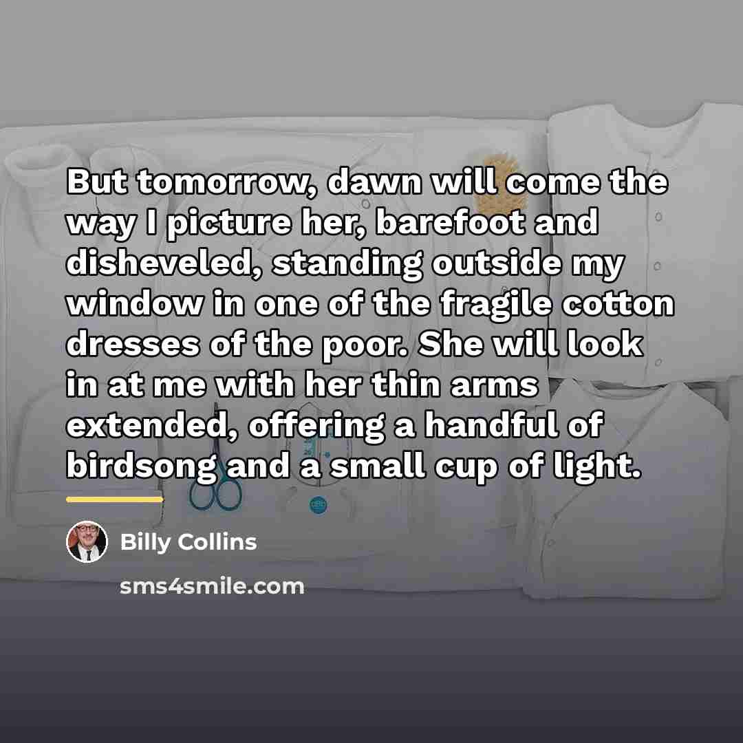 “But tomorrow, dawn will come the way I picture her,…” quote by Billy Collins