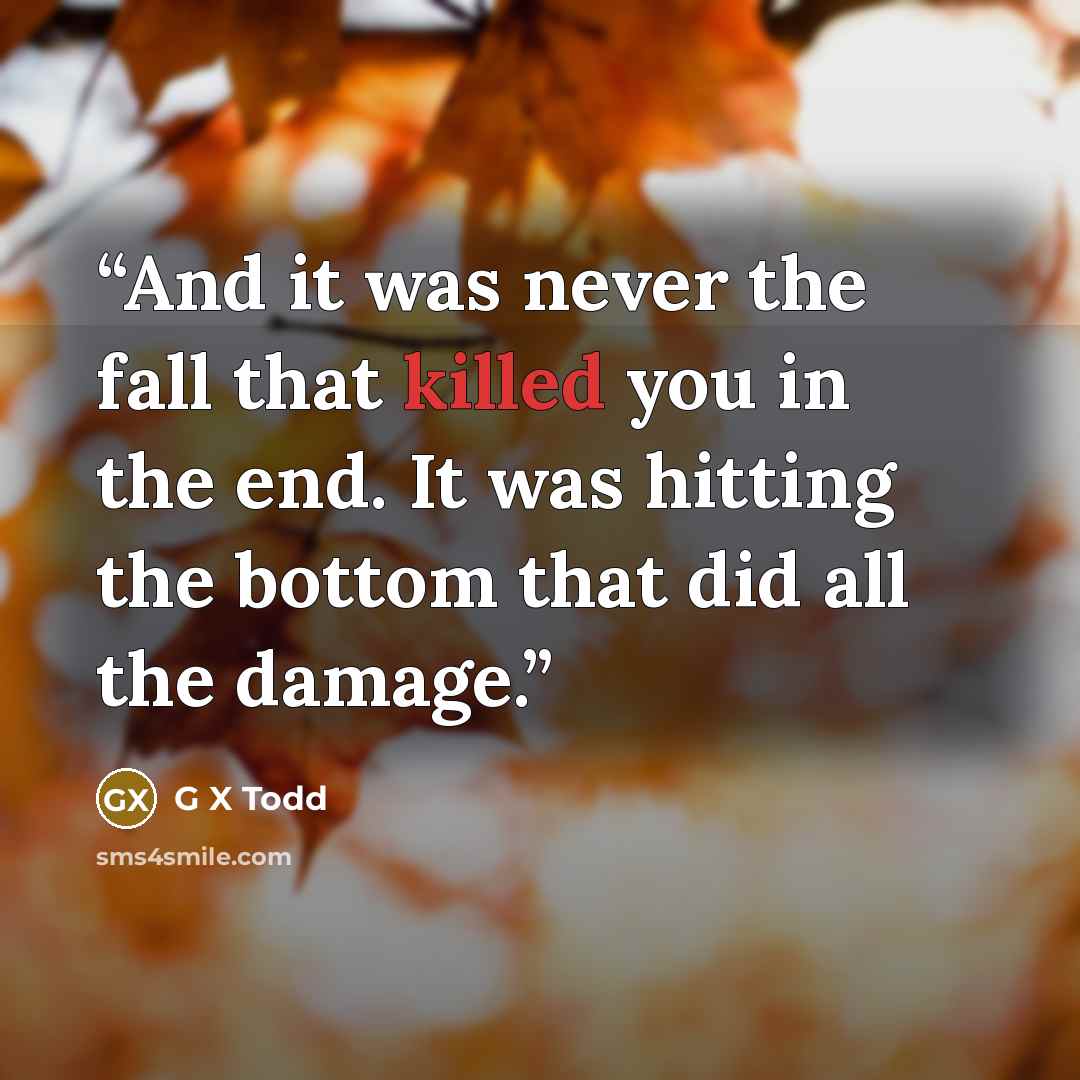 “And it was never the fall that killed you in the end. It was hitting the bottom that did all the damage.” quote by G X Todd