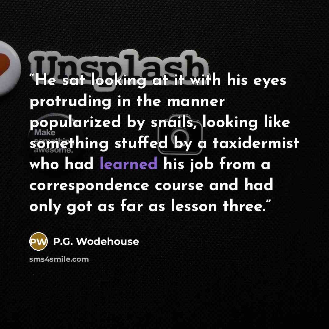 “He sat looking at it with his eyes protruding in the manner popularized by snails, looking like something stuffed by a taxidermist who had learned his job from a correspondence course and had only got as far as lesson three.” quote by P.G. Wodehouse