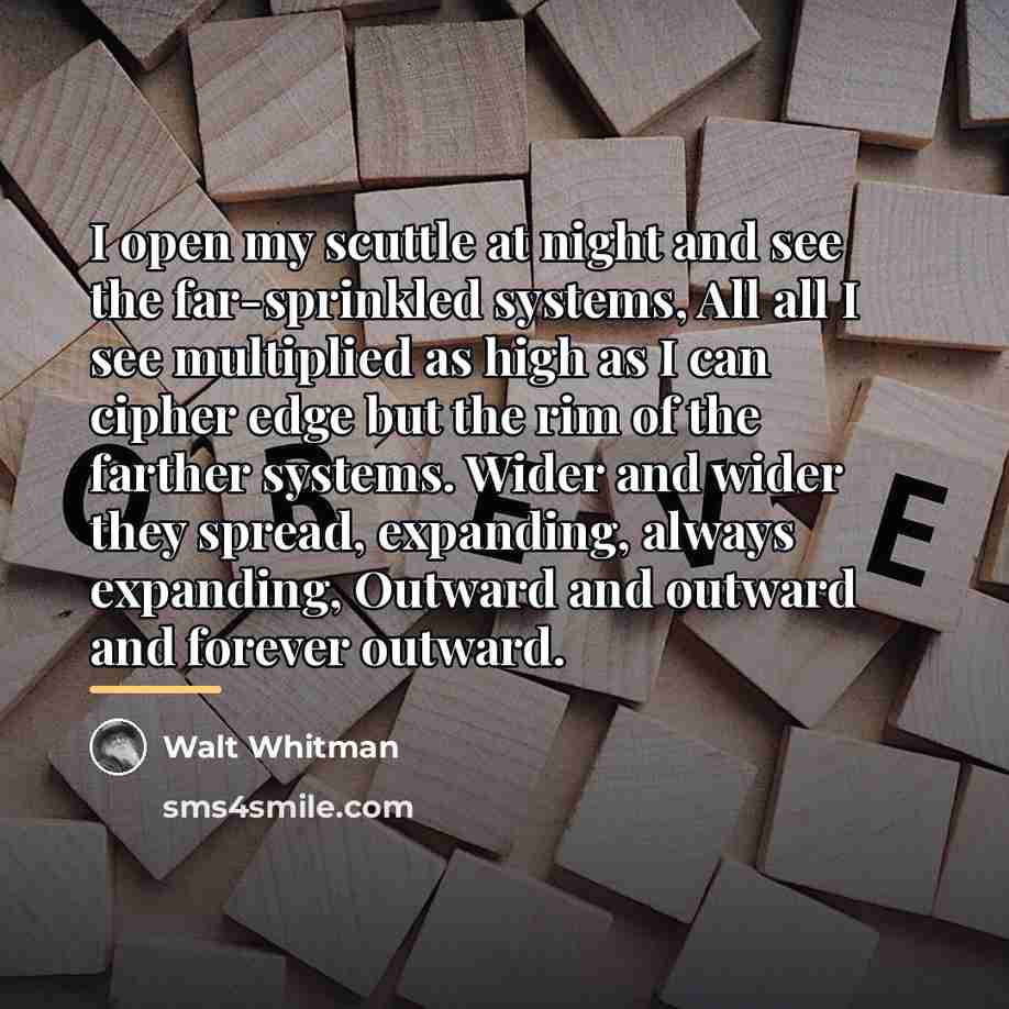 “I open my scuttle at night and see the far-sprinkled…” quote by Walt Whitman
