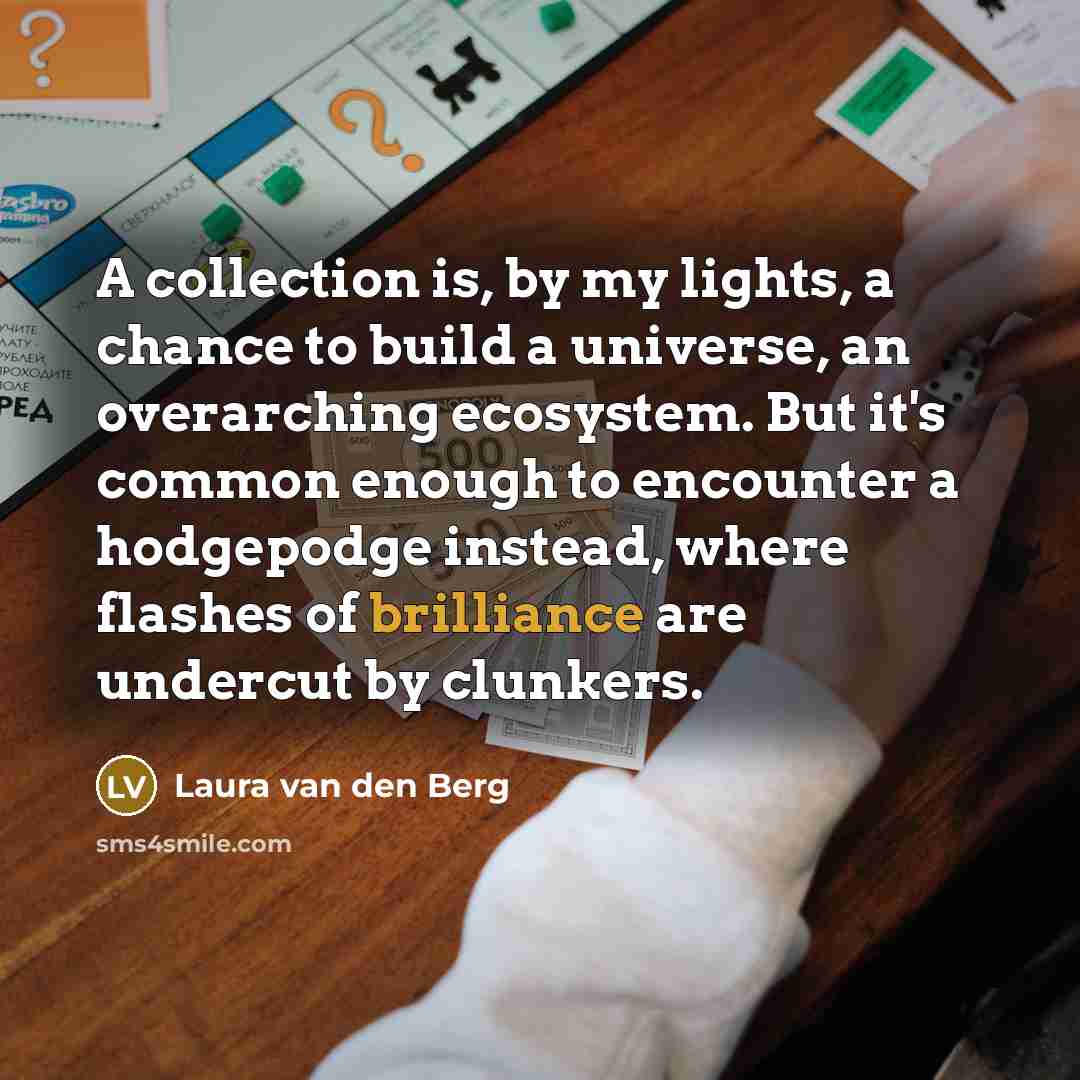 “A collection is, by my lights, a chance to build…” quote by Laura van den Berg