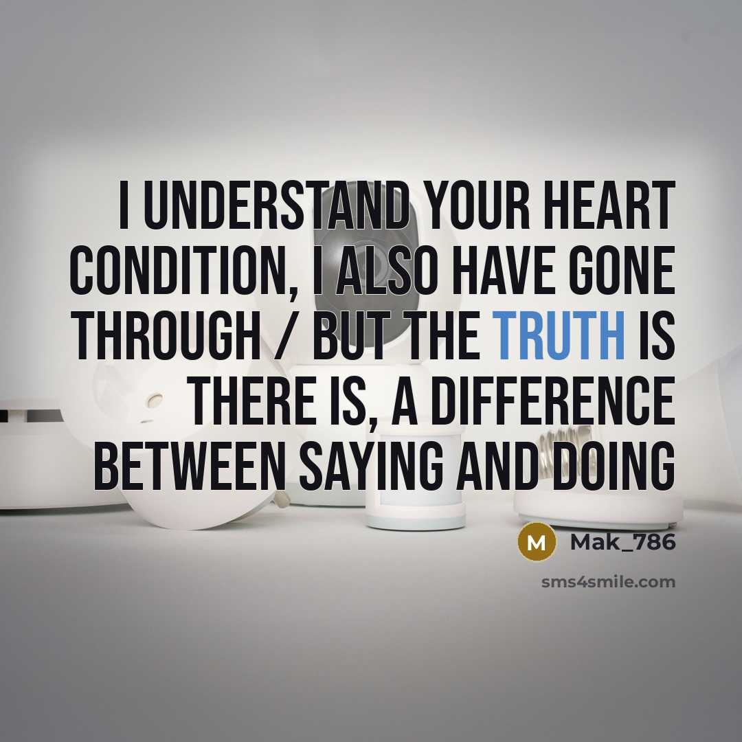 “I understand your heart condition, I also have gone through / But the truth is there is, a difference between saying and doing” quote by Mak_786