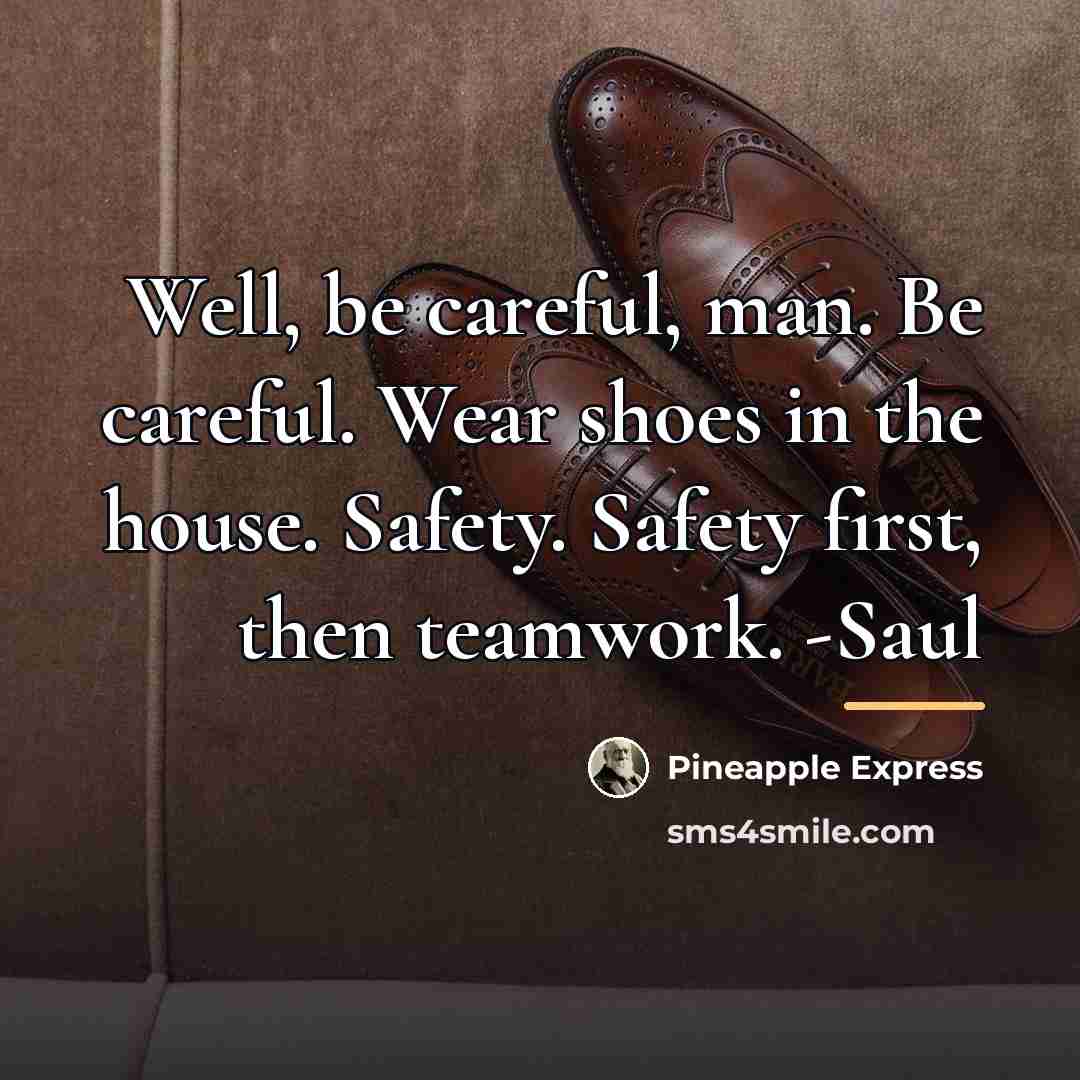 “Well, be careful, man. Be careful. Wear shoes in the…” quote by Pineapple Express