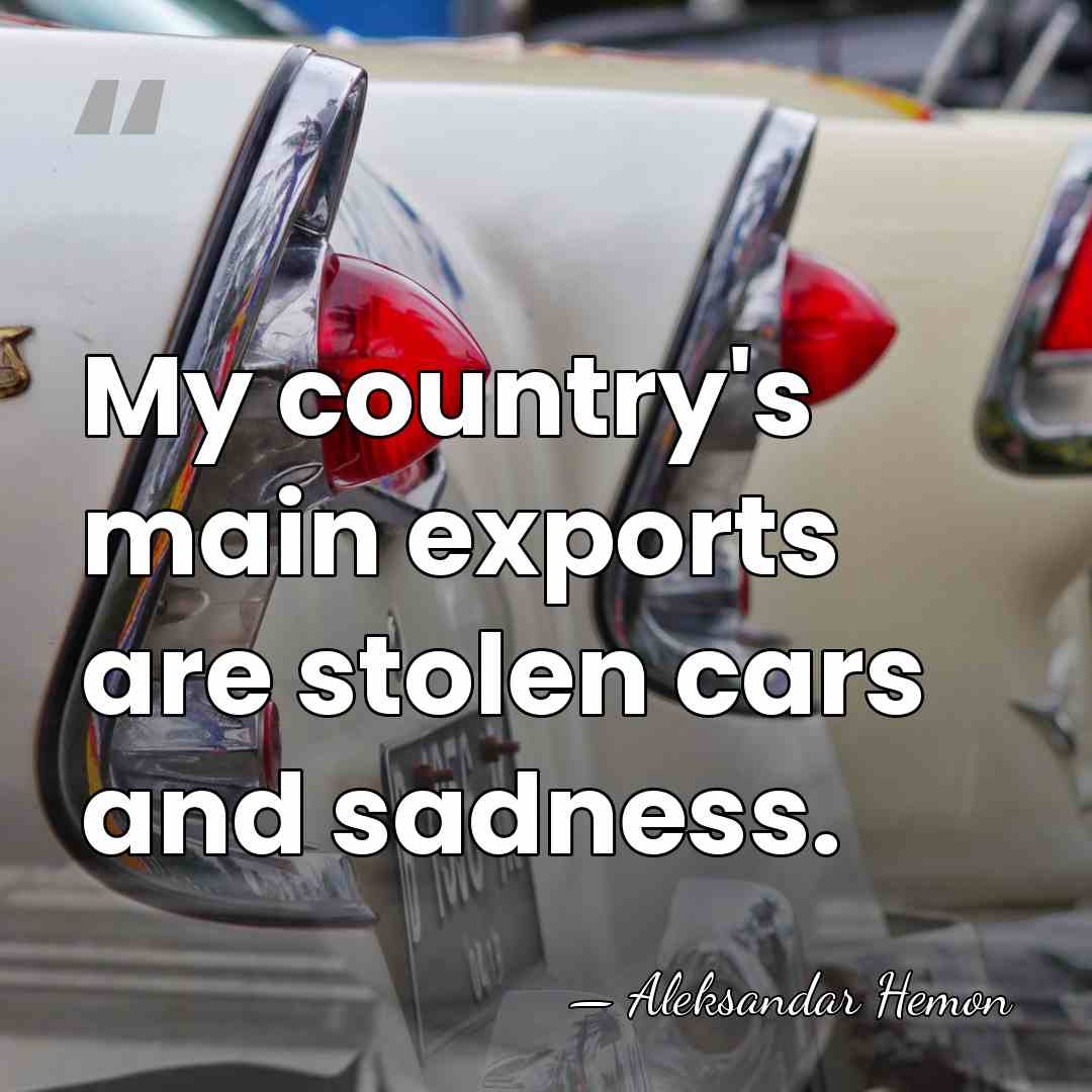 My country's main exports are stolen cars and sadness. - Aleksandar Hemon
