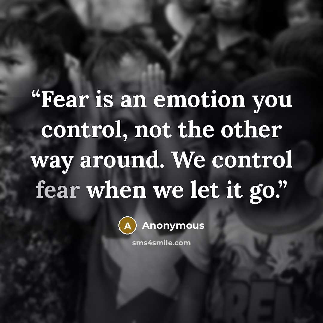 “Fear is an emotion you control, not the other way around. We control fear when we let it go.” quote by Anonymous
