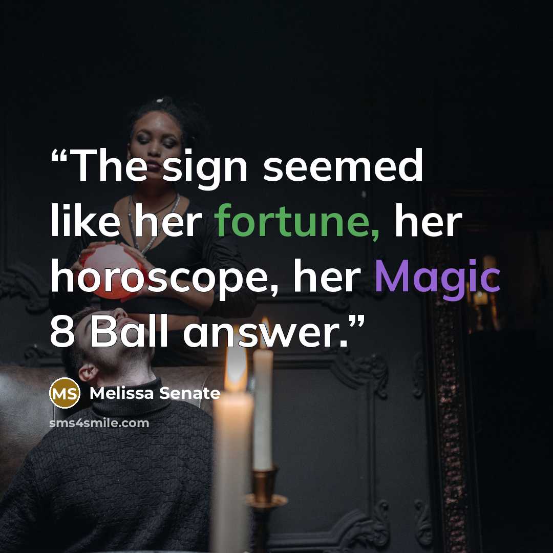 “The sign seemed like her fortune, her horoscope, her Magic 8 Ball answer.” quote by Melissa Senate