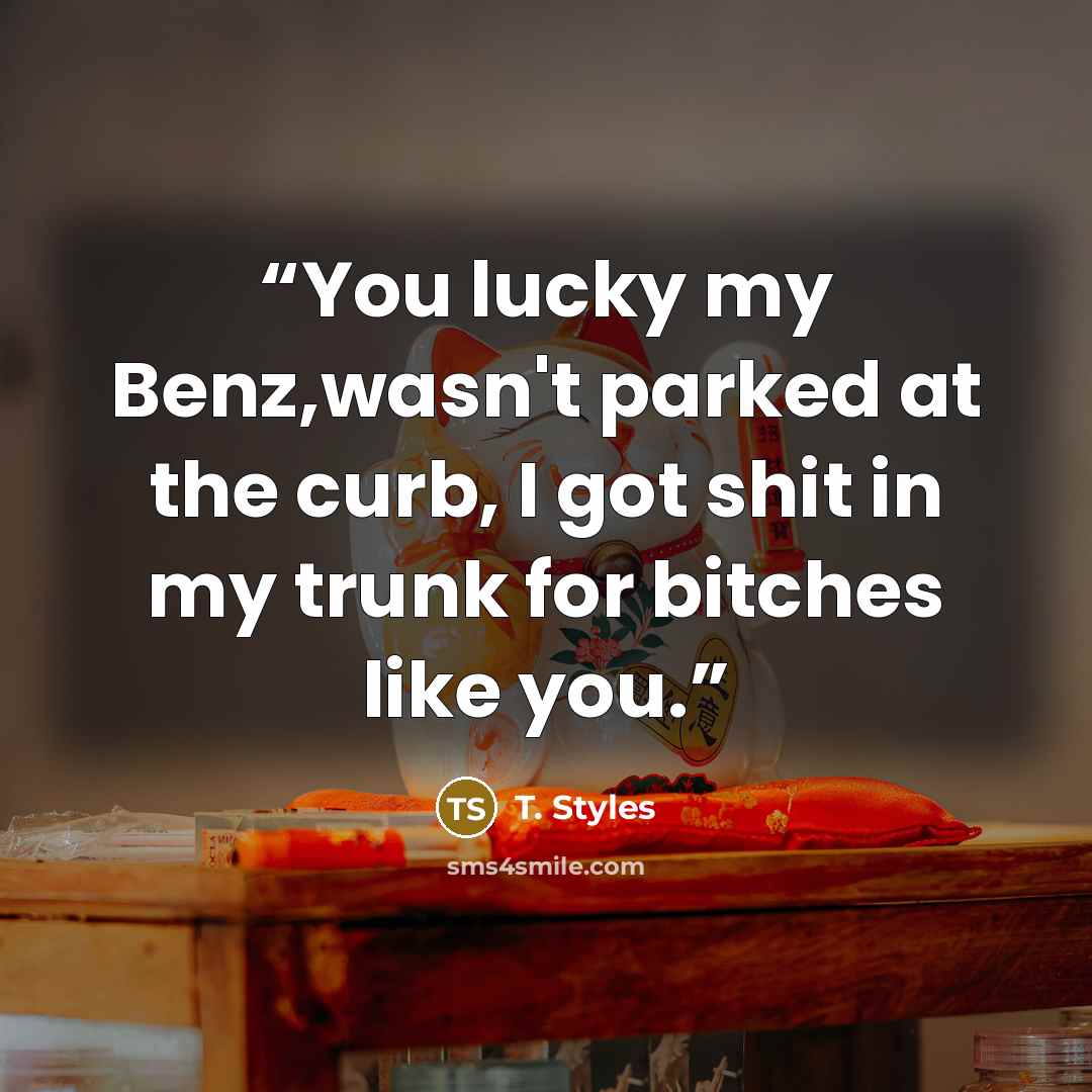 “You lucky my Benz,wasn't parked at the curb, I got shit in my trunk for bitches like you.” quote by T. Styles