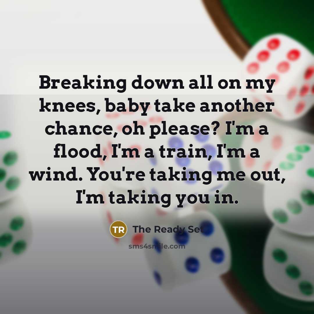 “Breaking down all on my knees, baby take another chance,…” quote by The Ready Set